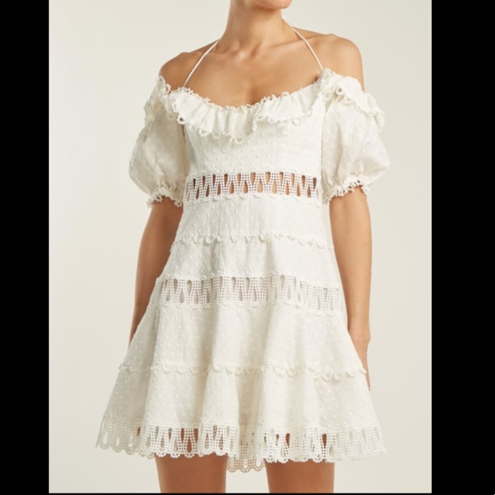 Zimmermann Melody Dress - White Eyelet Off Shoulder Dress - Size 1